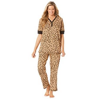 Dreams & Co. Plus Size Printed Henley PJ Set