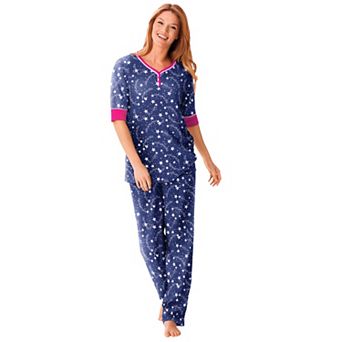 Dreams & Co. Plus Size Printed Henley PJ Set