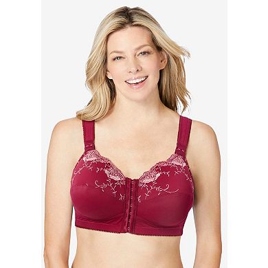 Comfort Choice Women's Plus Size Front-Close Embroidered Wireless Posture Bra