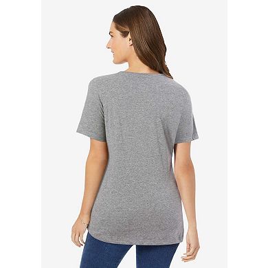 Woman Within Plus Size Petite Perfect Short-Sleeve V-Neck Tee