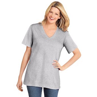 Woman Within Plus Size Petite Perfect Short-Sleeve V-Neck Tee