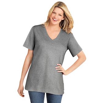 Woman Within Plus Size Petite Perfect Short-Sleeve V-Neck Tee