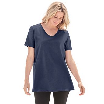 Woman Within Plus Size Petite Perfect Short-Sleeve V-Neck Tee