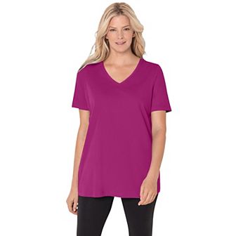 Woman Within Plus Size Petite Perfect Short-Sleeve V-Neck Tee