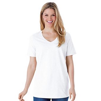 Woman Within Plus Size Petite Perfect Short-Sleeve V-Neck Tee