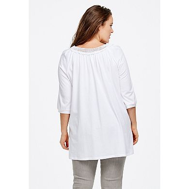 ellos Plus Size Crochet Trim Tunic