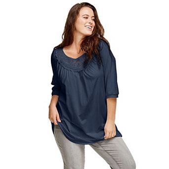 ellos Plus Size Crochet Trim Tunic