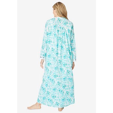 Only Necessities Plus Size Long 2-Piece Cabbage-Rose Peignoir Set