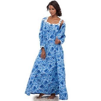 Only Necessities Plus Size Long 2 pc Cabbage-Rose Peignoir Set