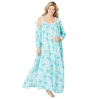 Only Necessities Plus Size Long 2 pc Cabbage-Rose Peignoir Set