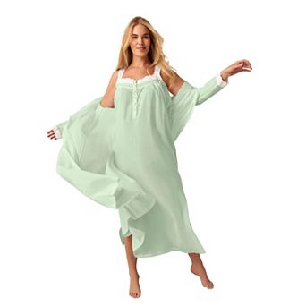Only Necessities Plus Size Long 2 pc Cabbage-Rose Peignoir Set
