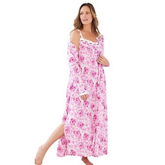 Only Necessities Plus Size Long 2 pc Cabbage-Rose Peignoir Set