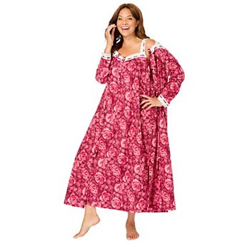 Only Necessities Plus Size Long 2 pc Cabbage-Rose Peignoir Set