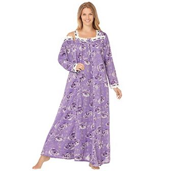 Only Necessities Plus Size Long 2 pc Cabbage-Rose Peignoir Set