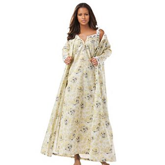 Only Necessities Plus Size Long 2 pc Cabbage-Rose Peignoir Set