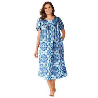 Only Necessities Plus Size Short Print Shirred Lounger