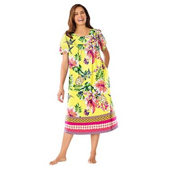 Only Necessities Plus Size Short Print Shirred Lounger