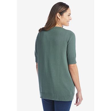 Woman Within Plus Size Perfect Elbow-Length Sleeve Cardigan