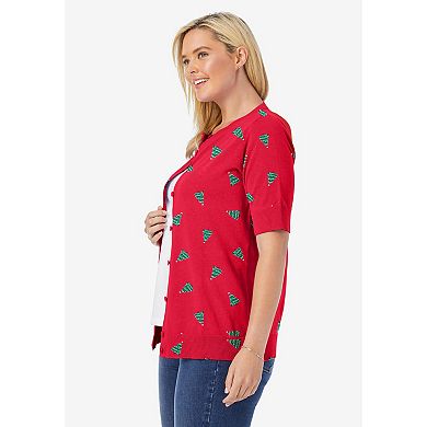 Woman Within Plus Size Perfect Elbow-Length Sleeve Cardigan Sweater