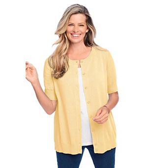 Woman Within Plus Size Perfect Elbow-Length Sleeve Cardigan