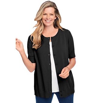 Woman Within Plus Size Perfect Elbow-Length Sleeve Cardigan