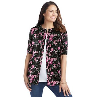 Woman Within Plus Size Perfect Elbow-Length Sleeve Cardigan