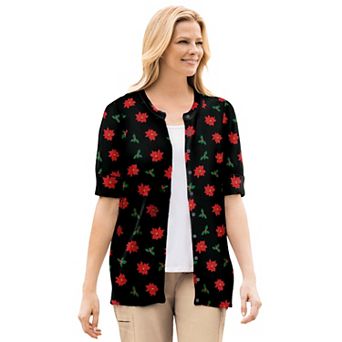 Woman Within Plus Size Perfect Elbow-Length Sleeve Cardigan