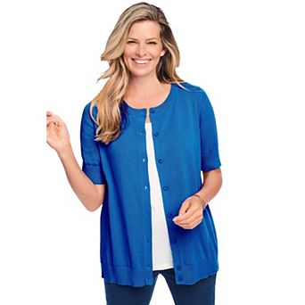 Woman Within Plus Size Perfect Elbow-Length Sleeve Cardigan