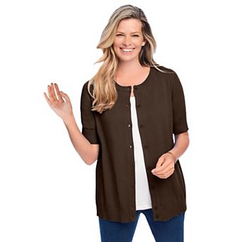 Woman Within Plus Size Perfect Elbow-Length Sleeve Cardigan