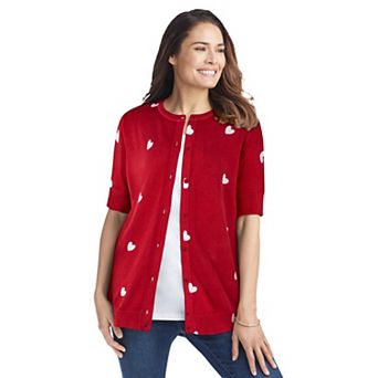 Woman Within Plus Size Perfect Elbow-Length Sleeve Cardigan