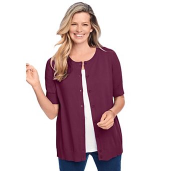 Woman Within Plus Size Perfect Elbow-Length Sleeve Cardigan