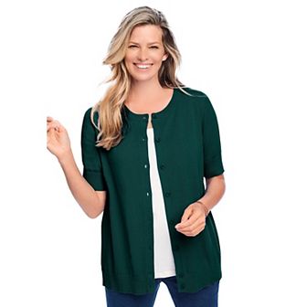 Woman Within Plus Size Perfect Elbow-Length Sleeve Cardigan