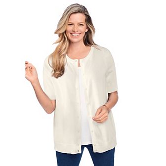 Woman Within Plus Size Perfect Elbow-Length Sleeve Cardigan
