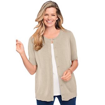 Woman Within Plus Size Perfect Elbow-Length Sleeve Cardigan