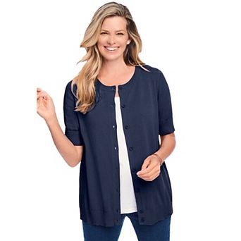 Woman Within Plus Size Perfect Elbow-Length Sleeve Cardigan