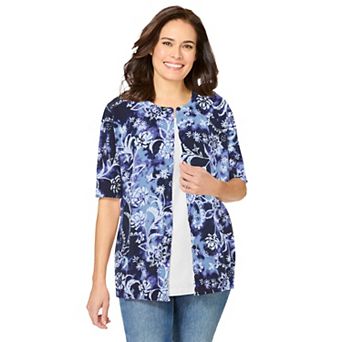 Woman Within Plus Size Perfect Elbow-Length Sleeve Cardigan Sweater