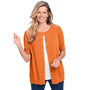 Woman Within Plus Size Perfect Elbow-Length Sleeve Cardigan Sweater
