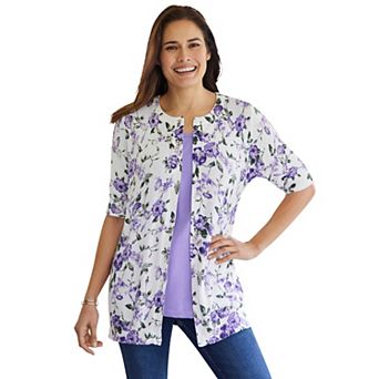 Woman Within Plus Size Perfect Elbow-Length Sleeve Cardigan
