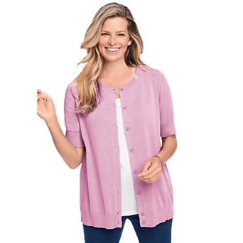 Woman Within Plus Size Perfect Elbow-Length Sleeve Cardigan