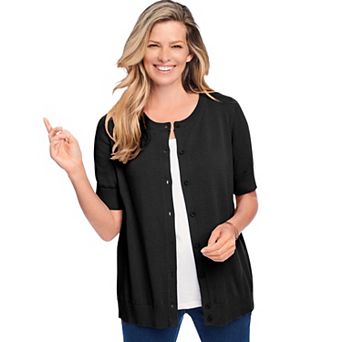 Woman Within Plus Size Perfect Elbow-Length Sleeve Cardigan Sweater