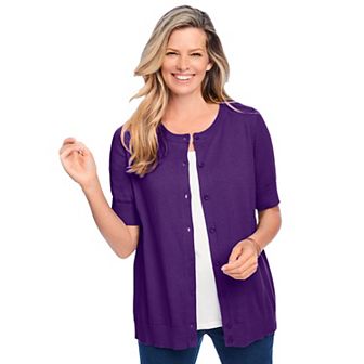 Woman Within Plus Size Perfect Elbow-Length Sleeve Cardigan