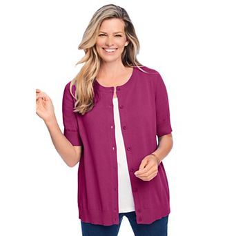 Woman Within Plus Size Perfect Elbow-Length Sleeve Cardigan