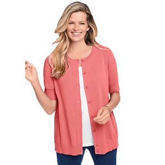 Woman Within Plus Size Perfect Elbow-Length Sleeve Cardigan