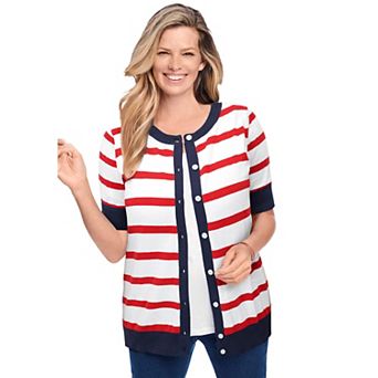 Woman Within Plus Size Perfect Elbow-Length Sleeve Cardigan Sweater