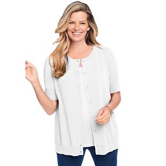 Woman Within Plus Size Perfect Elbow-Length Sleeve Cardigan