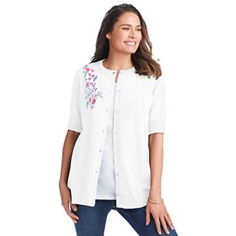 Woman Within Plus Size Perfect Elbow-Length Sleeve Cardigan Sweater