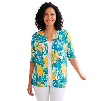 Woman Within Plus Size Perfect Elbow-Length Sleeve Cardigan Sweater