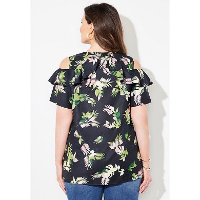Catherines Women's Plus Size Open-Shoulder Georgette Top