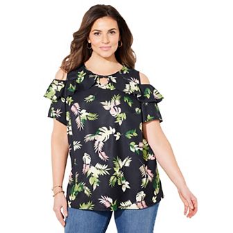 Catherines Women's Plus Size Open-shoulder Georgette Top
