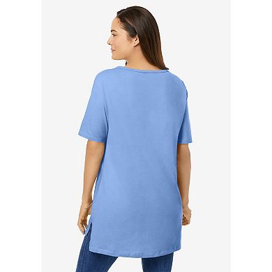 Woman Within Women's Plus Size Perfect Short-Sleeve Boatneck Tunic